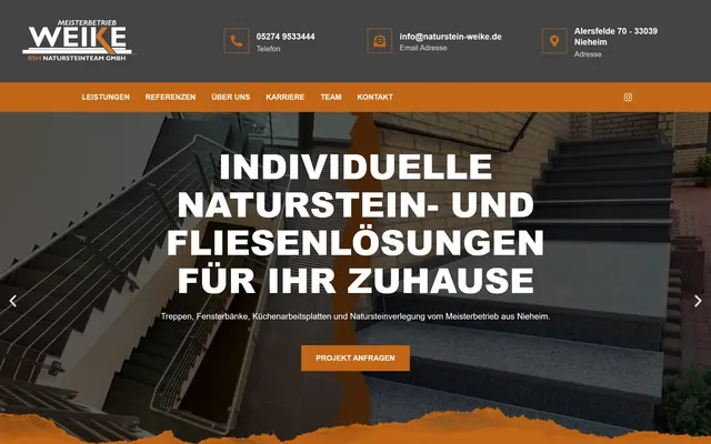 Website für Naturstein Weike aus Nieheim, umgesetzt von ZIGLA